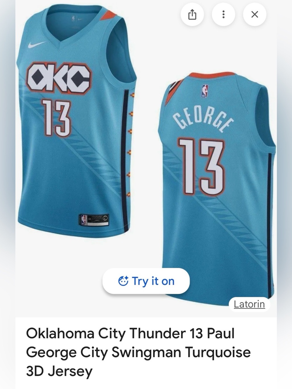 NBA OKC Light Blue & Orange Kids Jersey #13